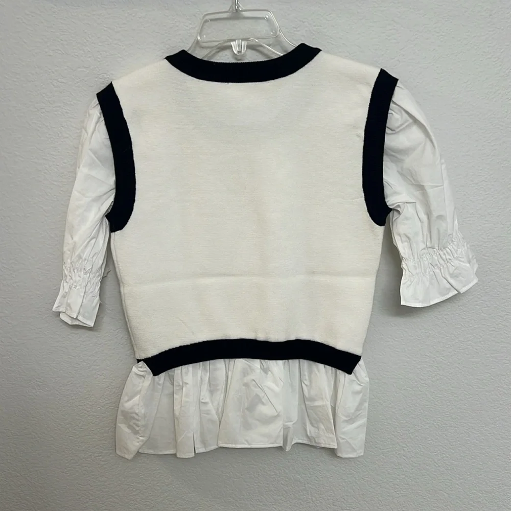 NWT! Anthropologie Layered Poplin Sweater Top in White, Off White, Black size XS - Picture 8 of 10